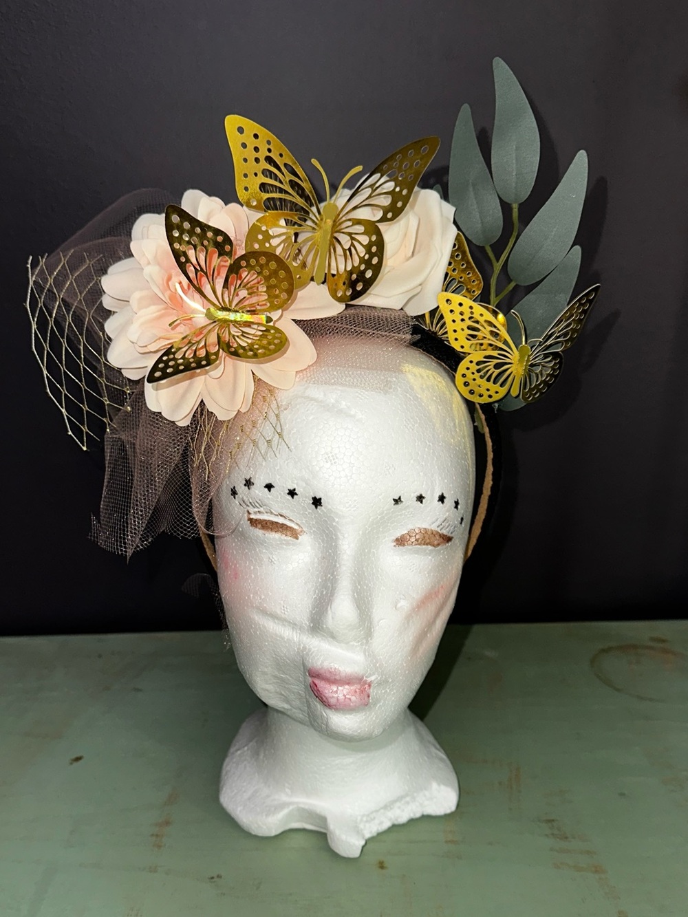 Home Collection Pink Floral Headband with Gold Butterfly Accents